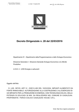 Decreto Dirigenziale N. 28 Del 22/03/2016