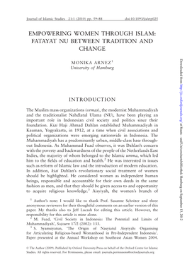 EMPOWERING WOMEN THROUGH ISLAM: FATAYAT NU BETWEEN TRADITION and CHANGE Downloaded from MONIKA ARNEZ1 University of Hamburg