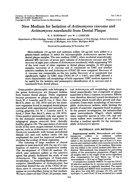 New Medium for Isolation of Actinomyces Viscosus and Actinomyces Naeslundii from Dental Plaque