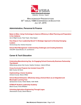 30TH JULY 21, 2015 Administration, Personnel & Finance Career