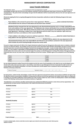 Addendum to Lease Agreement