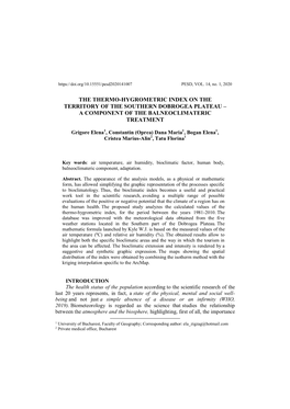 The Thermo-Hygrometric Index on the Territory of the Southern Dobrogea Plateau – a Component of the Balneoclimateric Treatment