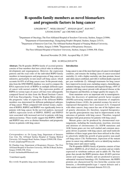 R‑Spondin Family Members As Novel Biomarkers and Prognostic Factors in Lung Cancer