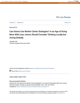 Can Unions Use Worker Center Strategies?: in an Age of Doing More with Less, Unions Should Consider Thinking Locally but Acting Globally