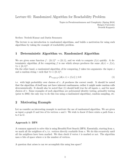 Lecture 01: Randomized Algorithm for Reachability Problem