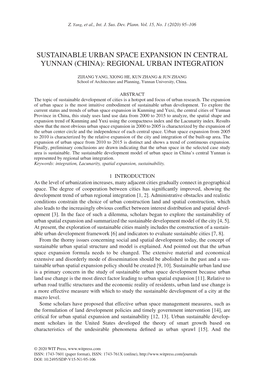 Sustainable Urban Space Expansion in Central Yunnan (China): Regional Urban Integration