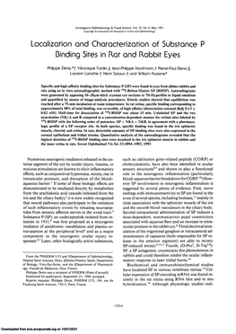 Localization and Characterization of Substance P Binding Sites in Rat and Rabbit Eyes