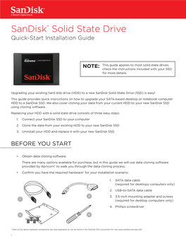 Sandisk® Solid State Drive Quick-Start Installation Guide