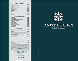 Antep Kitchen Main Menu