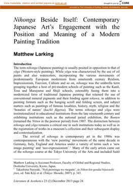 Nihonga Beside Itself: Contemporary Japanese Art's Engagement with the Position and Meaning of a Modern Painting Tradition
