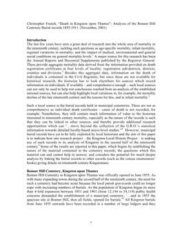 Death in Kingston Upon Thames”: Analysis of the Bonner Hill Cemetery Burial Records 1855-1911