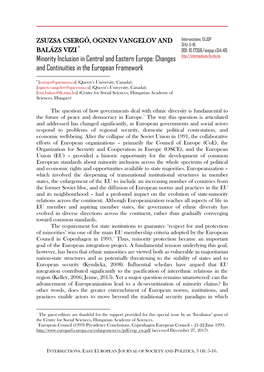 Minority Inclusion in Central and Eastern Europe: Changes and Continuities in the European Framework