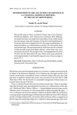 DETERMINATION of the AGE of PINUS OCCIDENTALIS in LA CELESTINA, DOMINICAN REPUBLIC, by the USE of GROWTH RINGS Xander M. Van