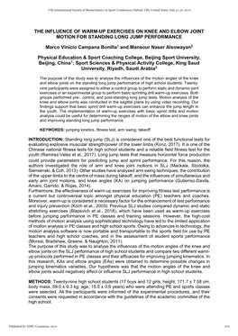 The Influence of Warm-Up Exercises on Knee and Elbow Joint Motion for Standing Long Jump Performance