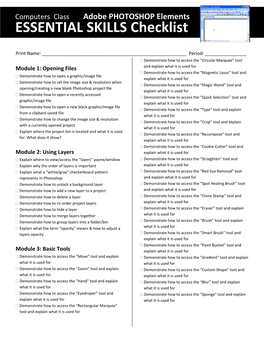 Adobe PHOTOSHOP Elements ESSENTIAL SKILLS Checklist