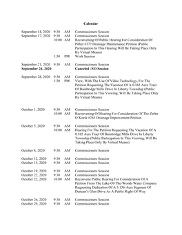 Calendar September 14, 2020 9:30 AM Commissioners Session