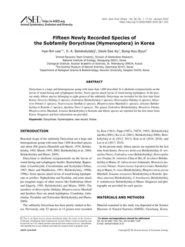 Fifteen Newly Recorded Species of the Subfamily Doryctinae (Hymenoptera) in Korea