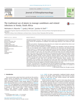 The Traditional Use of Plants to Manage Candidiasis and Related Infections in Venda, South Africa