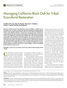 Managing California Black Oak for Tribal Ecocultural Restoration