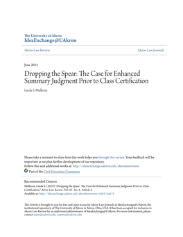 The Case for Enhanced Summary Judgment Prior to Class Certification