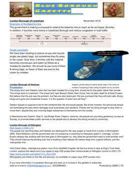 London Borough of Lewisham November 2018 Extension of the Bakerloo Line the Government Is Making a Proposal to Extend the Bakerl
