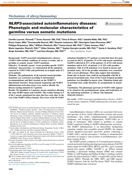 NLRP3-Associated Autoinflammatory Diseases: Phenotypic And