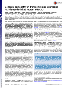 Dendritic Spinopathy in Transgenic Mice Expressing ALS/Dementia-Linked Mutant UBQLN2