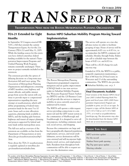 Transreport Transportation News from the Boston Metropolitan Planning Organization