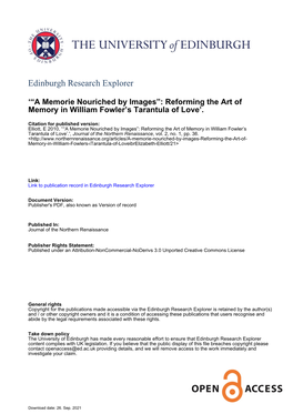 '“A Memorie Nouriched by Images”: Reforming the Art of Memory in William Fowler's Tarantula of Love'