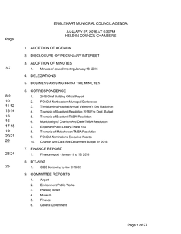 ENGLEHART MUNICIPAL COUNCIL AGENDA JANUARY 27, 2016 at 6:30PM Page