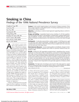 Smoking in China: Findings of the 1996 National Prevalence Survey