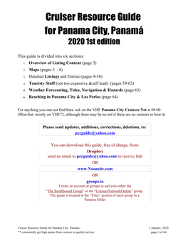 Cruiser Resource Guide for Panama City, Panamá 2020 1St Edition