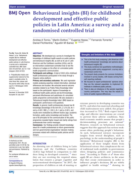 Behavioural Insights (BI) for Childhood Development and Effective Public Policies in Latin America: a Survey and a Randomised Controlled Trial