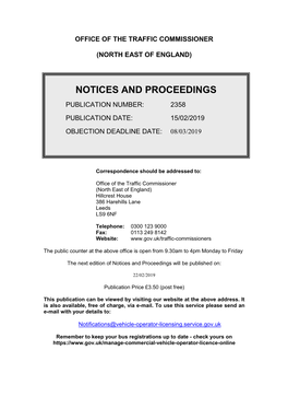 Notices and Proceedings for the North East of England