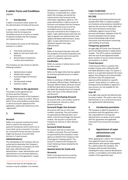 E-Admin Terms and Conditions Administrator Is Appointed by the Login Credentials Company, Is Responsible for E-Admin Temporary Password and User ID