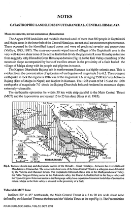 CATASTROPHIC LANDSLIDES in UTTARANCHAL, CENTRAL HIMALAYA the August 1998 Landslides and Rockfal1s That Took a Toll of More Than