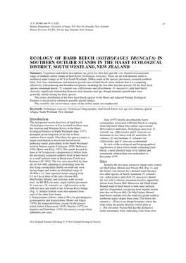 Ecology of Hard Beech (Nothofagus Truncata) in Southern Outlier Stands