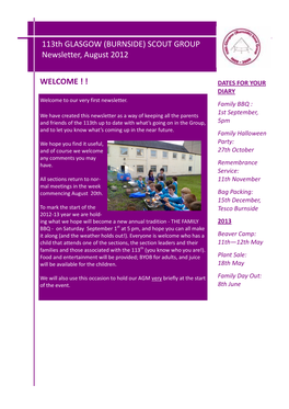 113Th GLASGOW (BURNSIDE) SCOUT GROUP Newsletter, August 2012