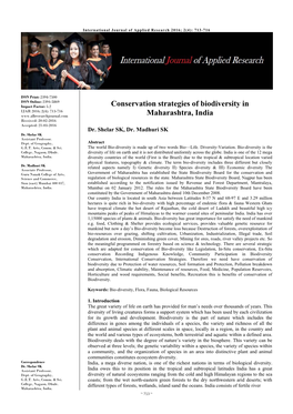 Conservation Strategies of Biodiversity in Maharashtra, India