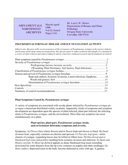 Pseudomonas Syringae : Disease and Ice Nucleation Activity, Vol. 12