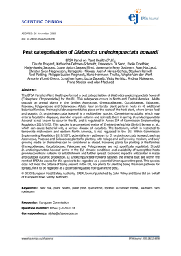 Pest Categorisation of Diabrotica Undecimpunctata Howardi