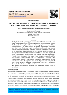 Chemical Analysis of Water in Coastal Talukas of Gulf of Cambay, Gujarat