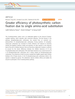 Greater Efficiency of Photosynthetic Carbon Fixation Due to Single Amino