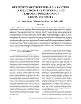 Deepening Multicultural Marketing Instruction: the Universal and Temporal Dimensions of Ethnic Diversity