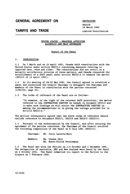GENERAL AGREEMENT on RESTRICTED DS23/R 16 March 1992 TARIFFS and TRADE Limited Distribution