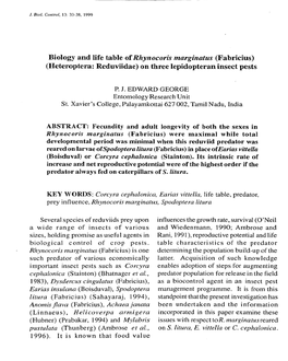 Heteroptera: Reduviidae) on Three Lepidopteran Insect Pests