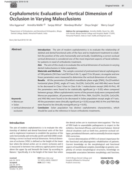 Cephalometric Evaluation of Vertical Dimension of Occlusion in Varying Malocclusions