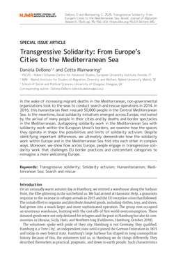 Transgressive Solidarity: from Europe’S Cities to the Mediterranean Sea