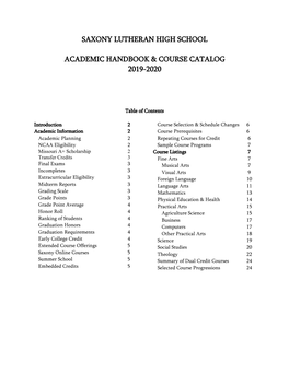 Saxony Lutheran High School Academic Handbook & Course Catalog 2019-2020