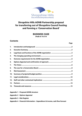 Shropshire Hills AONB Partnership Proposal for Transferring out of Shropshire Council Hosting and Forming a ‘Conservation Board’